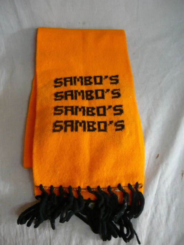 Vintage SAMBOS ORANGE SCARF RETRO USA RESTAURANT SNOW SKI COOL 