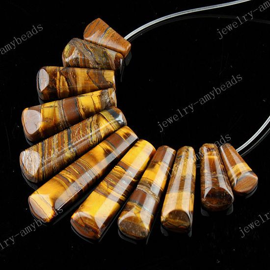 TIGER&amp;amp;apos;S EYE GEMSTONE STICK PENDANT BEADS LOOSE SET 