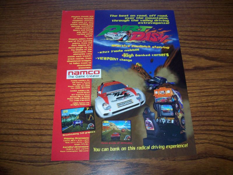 NAMCO DIRT DASH VIDEO ARCADE GAME FLYER BROCHURE 1995  