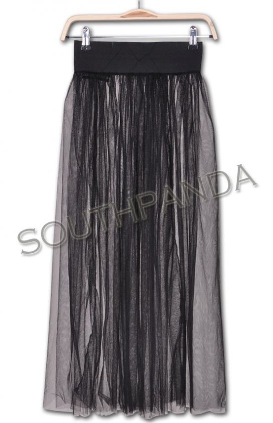 SL335 Black Punk Rock Gothic Lace Tulle Long Skirt  