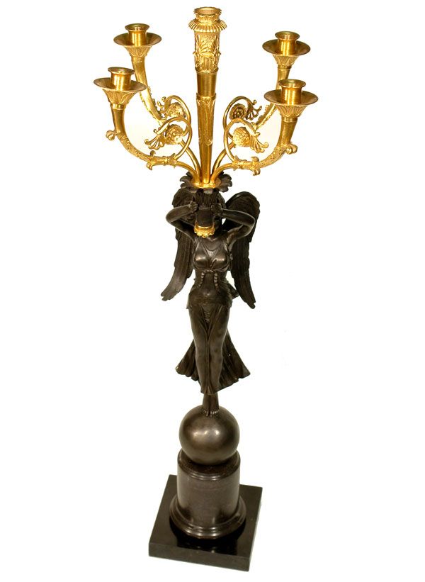 BRONZE EMPIRE LEUCHTER PAAR FRAUEN FIGUREN ca.82cm GOLDENE 