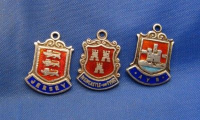 Lot Vintage Silver & Enamel Travel Shield Charms  