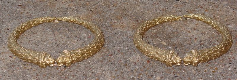 Two Roman Celt Celtic torcs in gold or silver cold cast finish awards 