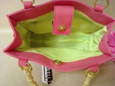 Tiannl Pink Green Purse with Wooden Handles Fun Bees  