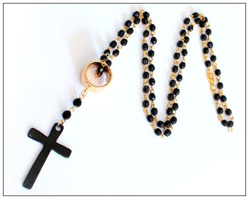 Black cross cool designs pendant bead rosary necklace long chain for 