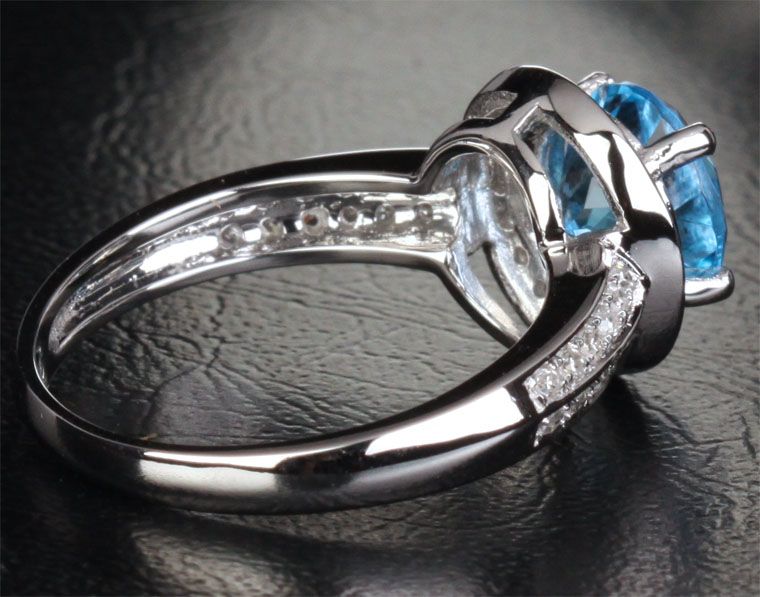 BLUE TOPAZ & DIAMOND 1.71ct  14K WHITE GOLD ENGAGMENT Wedding Halo 