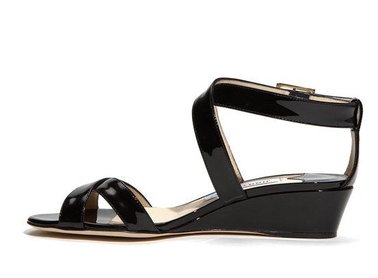 NIB Jimmy Choo Connor Wedge black Patent Criss Cross Strappy Sandals 