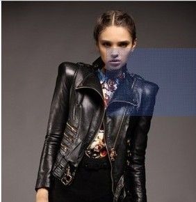 new women leather jacket balmain shoulder black moto cross buckle 