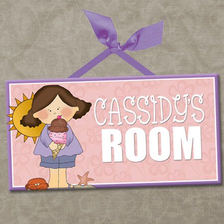 PERSONALIZED Kids Room Door Sign BEACH GIRLS   ICE CREAM Cute Wall 