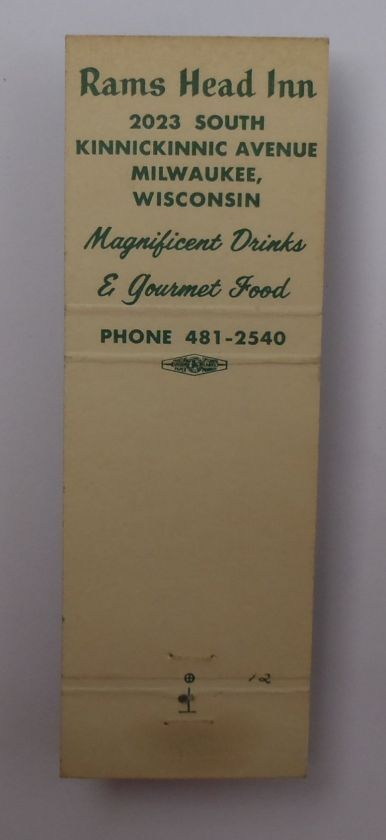   Matchbook Rams Head Inn 2023 South Kinnickinnic Avenue Milwaukee WI