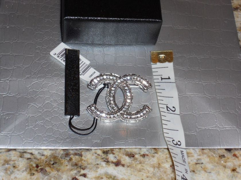 HUGE CHANEL CC CRYSTALS SILVER BROOCH, PIN GR8 FOR JACKET, DRESS 