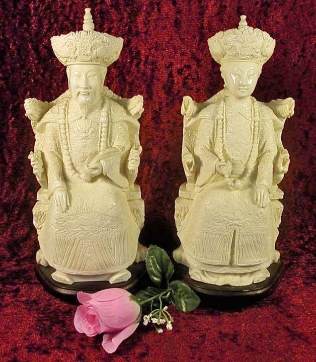 EMPEROR & EMPRESS ON DRAGON THRONES FAUX IVORY  