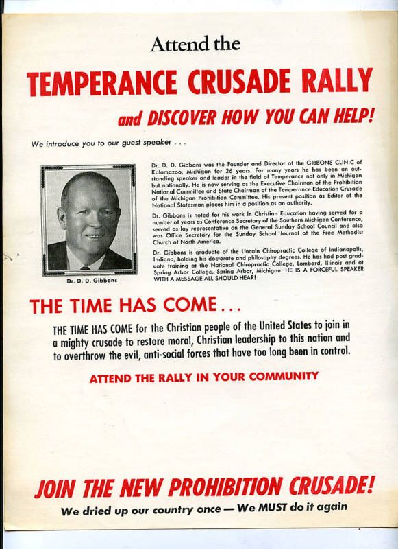 TEMPERANCE CRUSADE RALLY 1960s MICHIGAN NEW PROHIBITION  