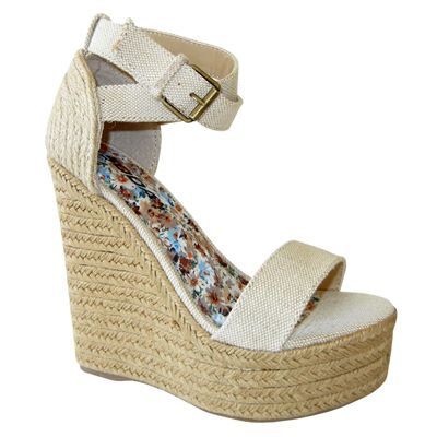 Fab Star Style X Ankle Straps Linen Platform Wedge Espadrille Sandal 