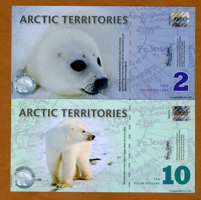 Arctic Territories, SET, $2 and $10, 2010, Polymer UNC  