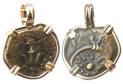   copper widows mite prutah Choice Biblical Coin 14K pendant a2