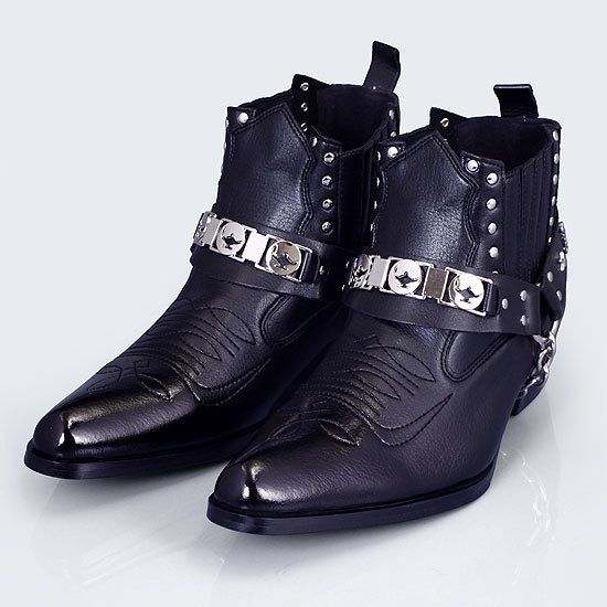 Black Boots Western Cowboy Leather Mens Shoes US 7 10  