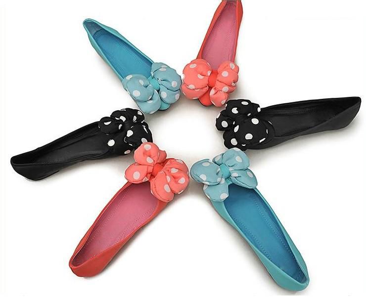 New Cute Black Blue Red Bowknot Dots Women Ballet Flats Shoes US Size 