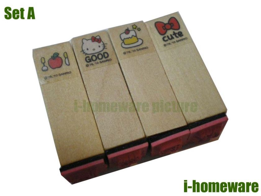 Hello Kitty Pictures Sanrio Party Supply Gift Wooden Stamps 4x 