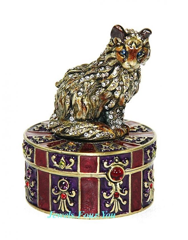 JAY STRONGWATER CAT ON DRUM TRINKET BOX BLUE EYES SWAROVSKI NEW  