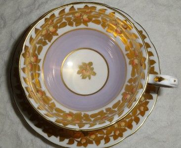 Vintage Grosvenor Fine Bone China Cup Saucer England Lilac Peach Fruit 