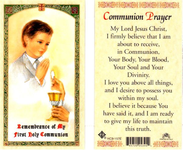   Remembrance of My First Holy Communion Prayer HC157 Boys Catholic Card