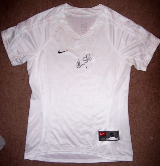 HOPE SOLO SIGNED WHITE NIKE SOCCER JERSEY JSA CHECK AUTHENTICITY RIGHT 