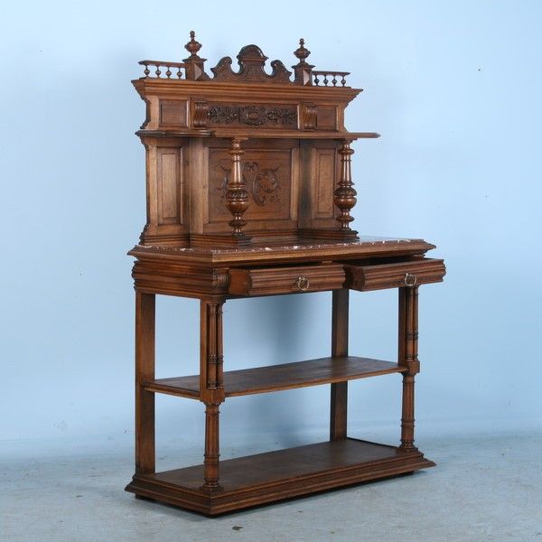   Carved Antique Marble Top Server Buffet Sideboard c.1850 1880  