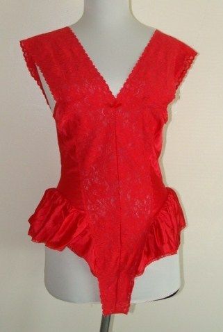 VTG Red Pinehurst Nylon Teddy~ STRETCHES~Snaps~ sz SM  