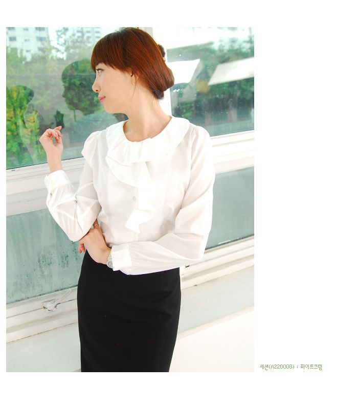   Romantic Satin Frill Blouse, Luxury, Career Woman, Korea / WITHSTORY