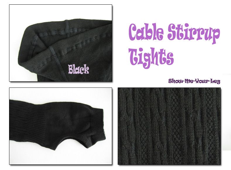 Black ★Cable Stirrup ★Warm & Soft Knit Sweater Tights / Leggings 