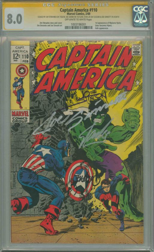   AMERICA 110 CGC 8.0 QUAD SIGNED STAN LEE STERANKO JOE SINNETT SIMON