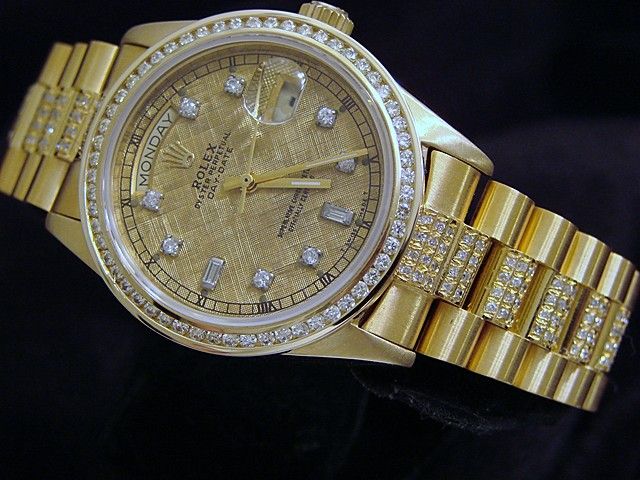 MENS ROLEX 18K GOLD DAY DATE PRESIDENT DIAMOND WATCH  