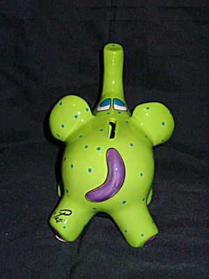 Dottie the Green Elephant Ceramic Bank by Pati for Ganz Inc Signed 