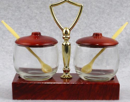 Burled Redwood Condiment Server Set Vintage California  