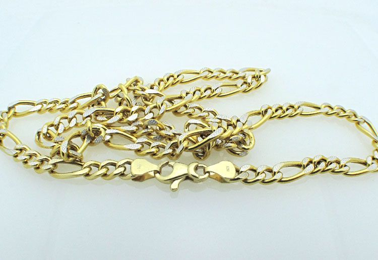 Two Tone 14k Gold Chain Pave Figaro Necklace 14.8g 22  