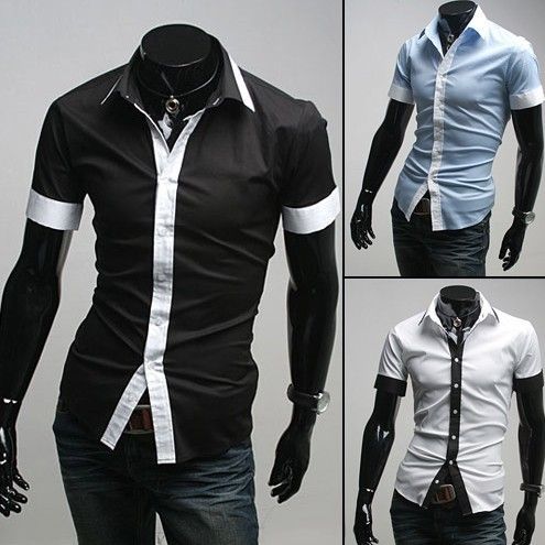 Mens Slim fit Stylish Dress Short Sleeve Shirts h87  