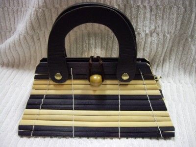 Vintage RETRO MOD Bamboo Stripe HANDBAG Purse~Bead Closure  