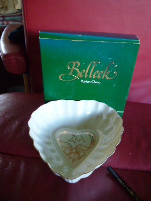 BELLEEK Happy Silver Anniversary Heart shaped bowl  