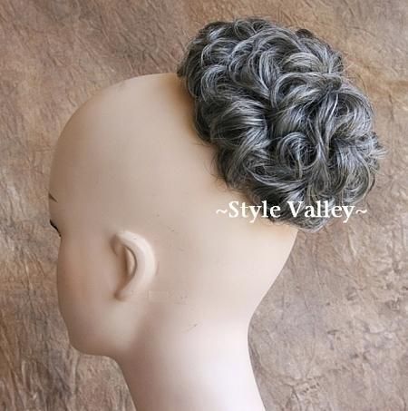   BUN Hairpiece Extension Gray Mix Short Curly Chignon Hair Piece  