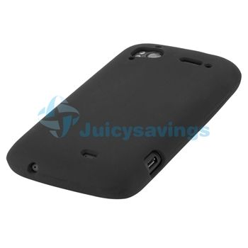 Black Soft Gel Case+3 LCD Pro+Wrap for HTC Sensation 4G  