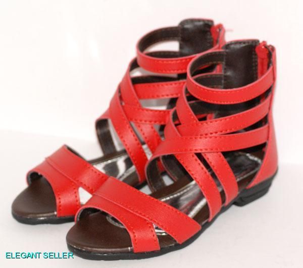 NEW GIRLS RED FLATS ZIPPER GLADIATOR SHOES SIZE 13  3  