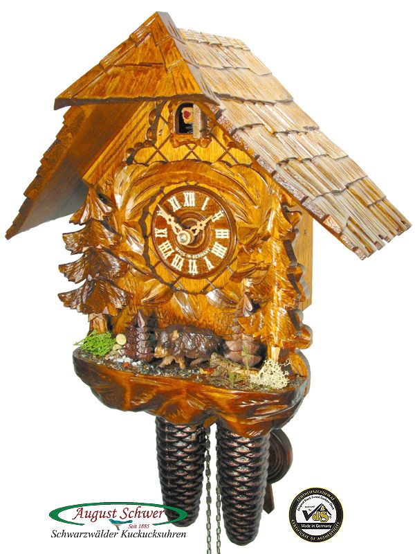 Up for auction genuine hand made Black Forest cuckoo clock. New 