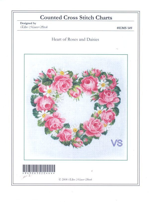 Ellen Maurer Cross Stitch Chart HEART OF ROSES&DAISIES  