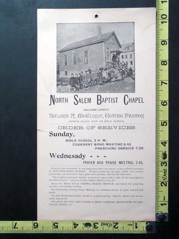 Antique / Vintage North Salem Baptist Chapel Broadside   Must See 