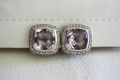 David Yurman SS Amethyst & Diamond Cushion Earrings  