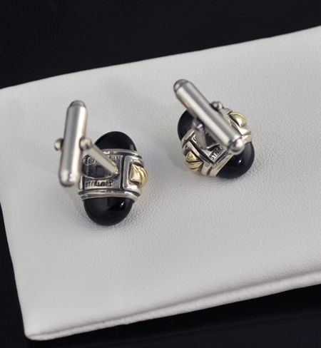 David Yurman Mens 925 Silver 14k Gold Black Cufflinks  