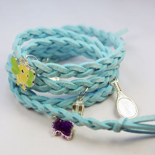 Velvet Rope Braid L.Blue Leather Charm Pendant Bracelet  