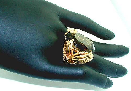 HUGE 14K ROOT BEER TOPAZ DESIGNER SIGNED RING 17.5 GMS  