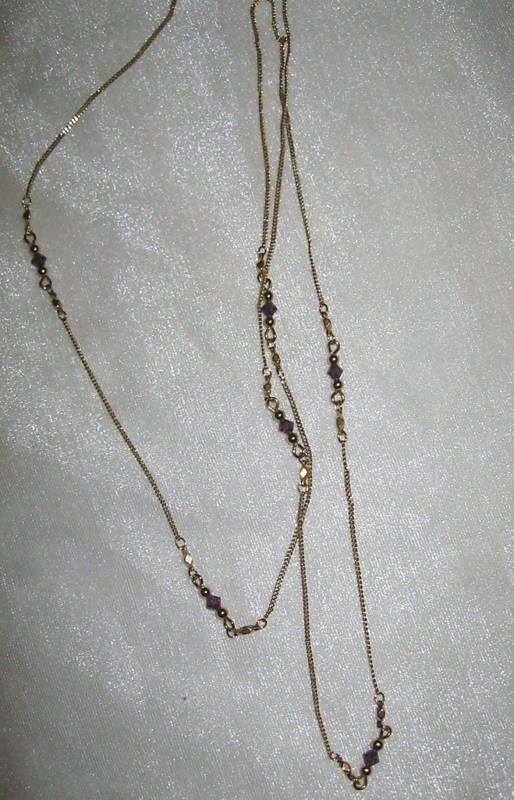 Delicate Monet Goldtone Chain Necklace Purple Crystals  